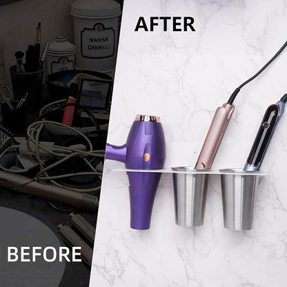 Hair Tool Organizer, Hair Dryer Holder wtih 2 Cups, Hot Tool Organizer Wall - Image 8