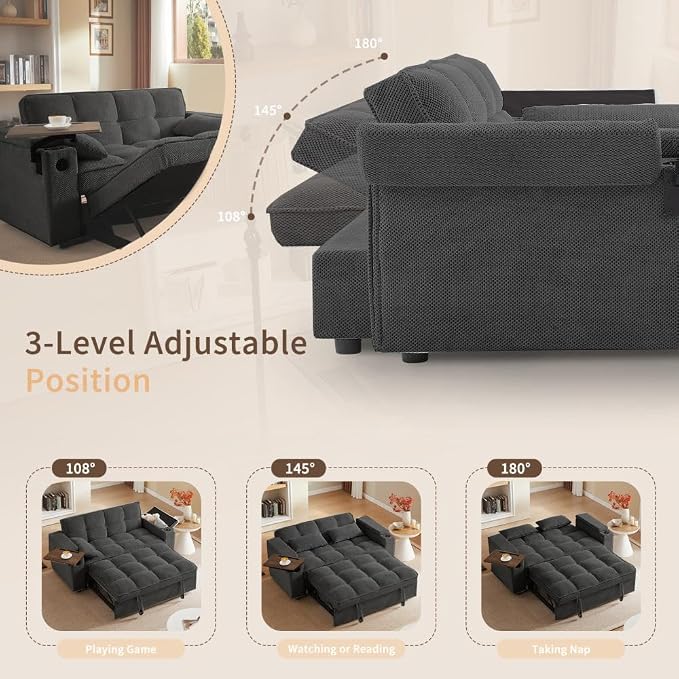 hansones 66" 3-in-1 Folding Convertible Sofa Bed, Queen Size Pullout Sofa - Image 6