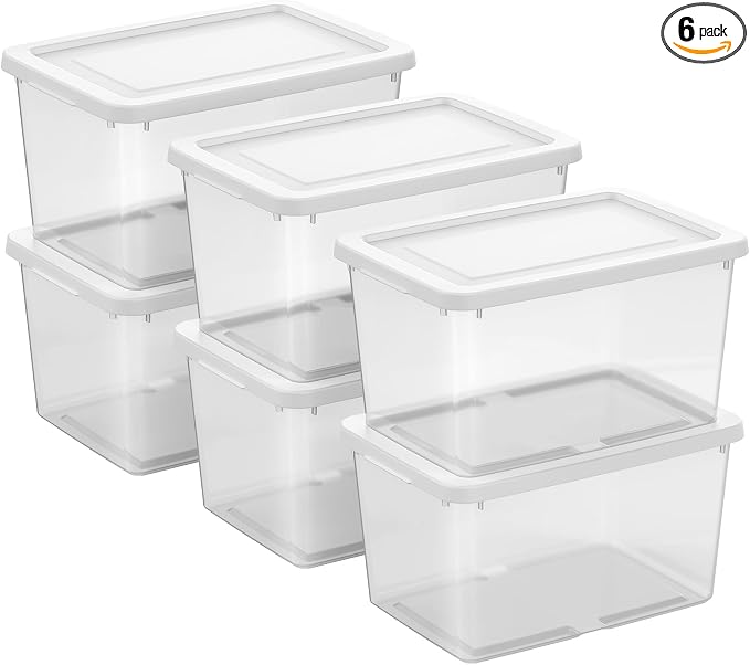 Sterilite 6-Pack Clear Storage Box, Stackable Container Bins by Sterilite