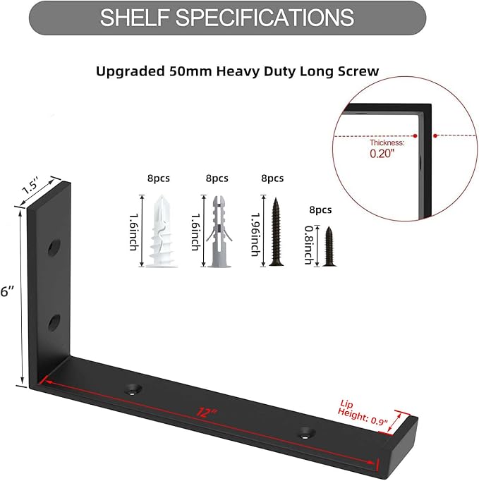 Shelf Bracket, Heavy Duty Floating Shelf Brackets 12-Inch Long - Image 4