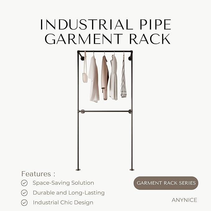Industrial Pipe Clothing Rack, Heavy Duty Wall Mounted Clothes Rack, Retail - Image 2
