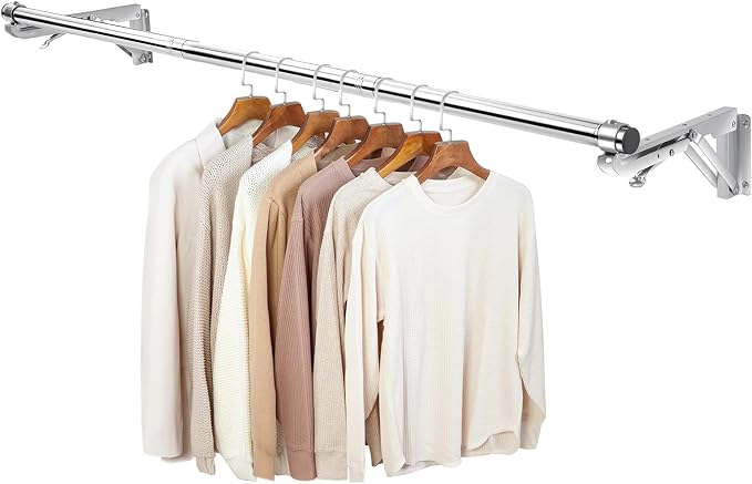 Foldable Wall Mounted Clothes Rack-44'' Long Rod&2 Bases, Stainless Steel by TBMLC