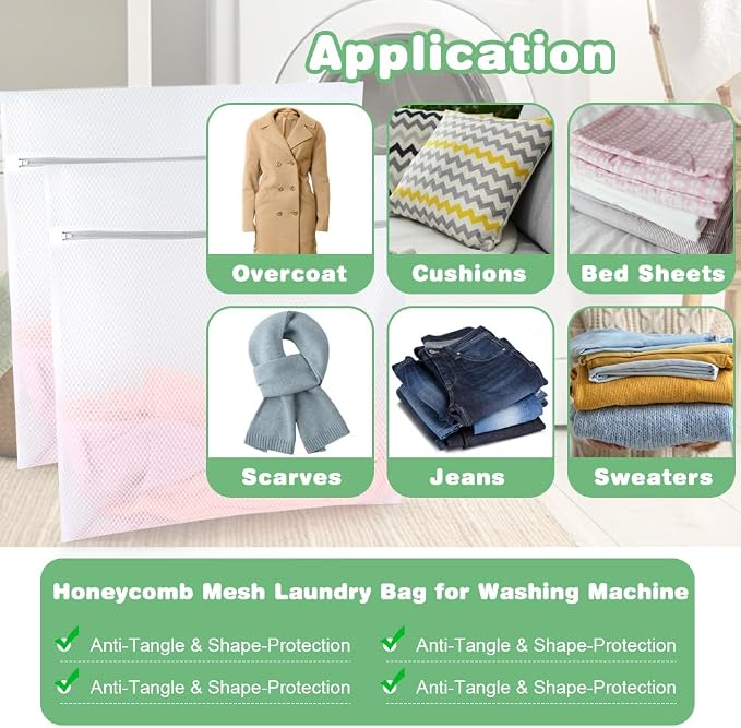 Tenn Well 2Pk 24x24" Honeycomb Mesh Laundry Bags XXL W/Colorful Zipper | - Image 5