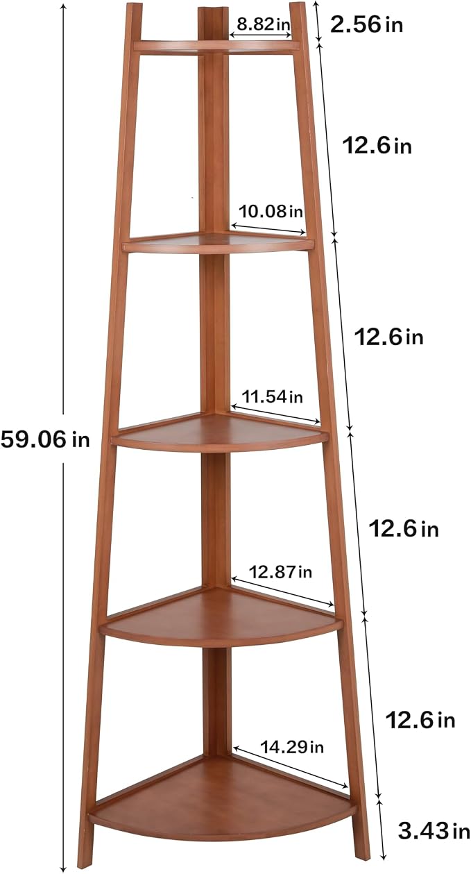 5-Tier Corner Shelf Stand, Tall Wood Shelf, Bookshelf - Image 3