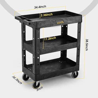 ELAFROS 3 Shelf Heavy Duty Utility Cart, Rolling Work Cart - Image 2