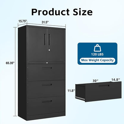 3-Drawer Metal File Cabinet, Lateral Vertical Filing Cabinets - Image 3