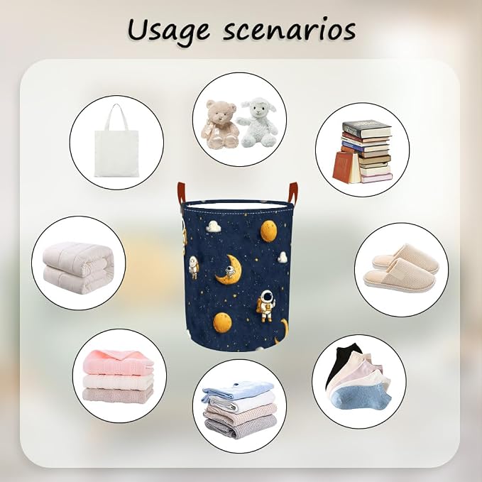 Laundry Baskets 15.7x19.7 Inch Large Astronaut Moon Star Space Design - Image 4