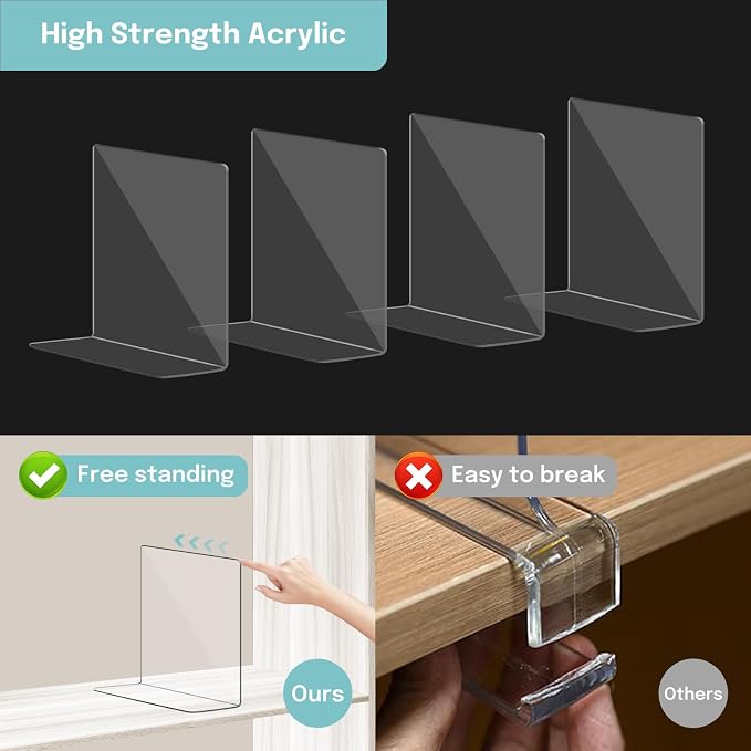 OKPOW Acrylic Shelf Dividers for Closet Organization: 4 Pack Durable Clear - Image 4