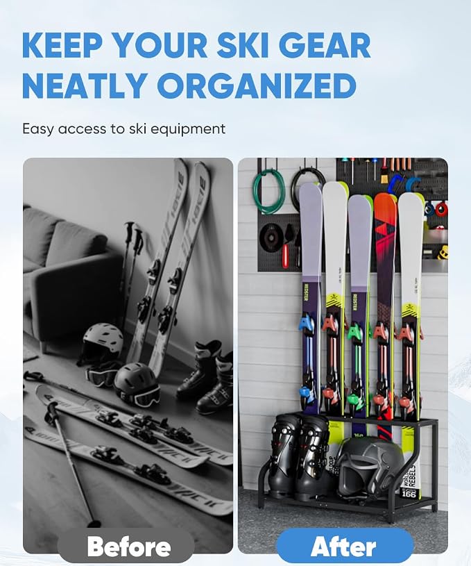 Ski Storage Rack for Garage — Freestanding Ski Holder for 5 Pair Skis, Indoor - Image 6