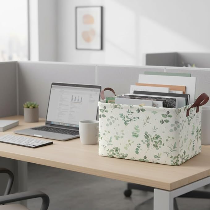 Sage Green Storage Basket Waterproof Canvas Toy Storage Bin Home Decor - Image 7