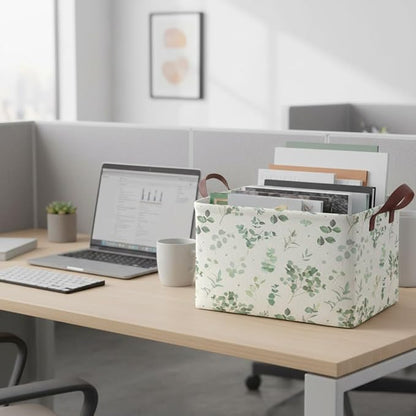 Sage Green Storage Basket Waterproof Canvas Toy Storage Bin Home Decor - Image 7