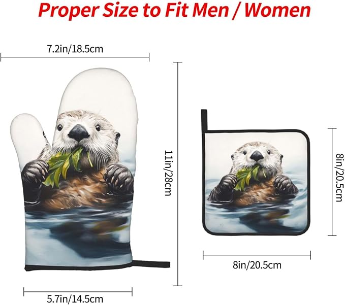 Oven Mitts and Pot Holders Sets of 3 Sea Otter Oven Mitts 3 Pcs Heat Resistant - Image 2