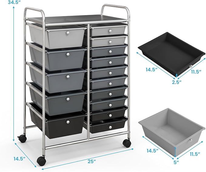 Giantex 15 Drawers Rolling Cart, Classroom Organizers, Storage Cart - Image 3