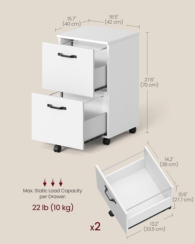 VASAGLE 2-Drawer File Cabinet, Small Rolling Filing Cabinet - Image 3
