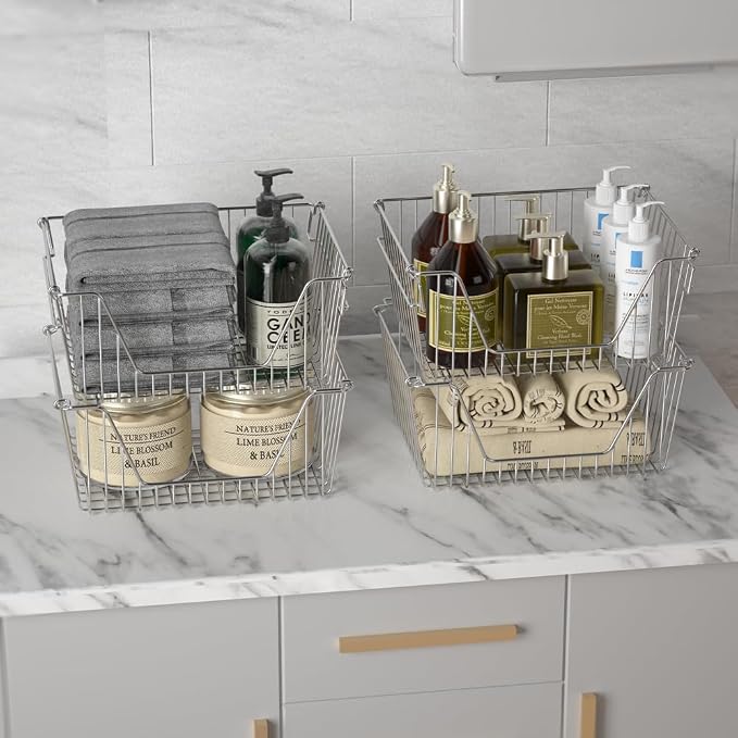 Slideep Large Stackable Storage Baskets Cabinet Organizer Sturdy Metal Wire - Image 5