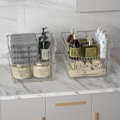 Slideep Large Stackable Storage Baskets Cabinet Organizer Sturdy Metal Wire - Image 5