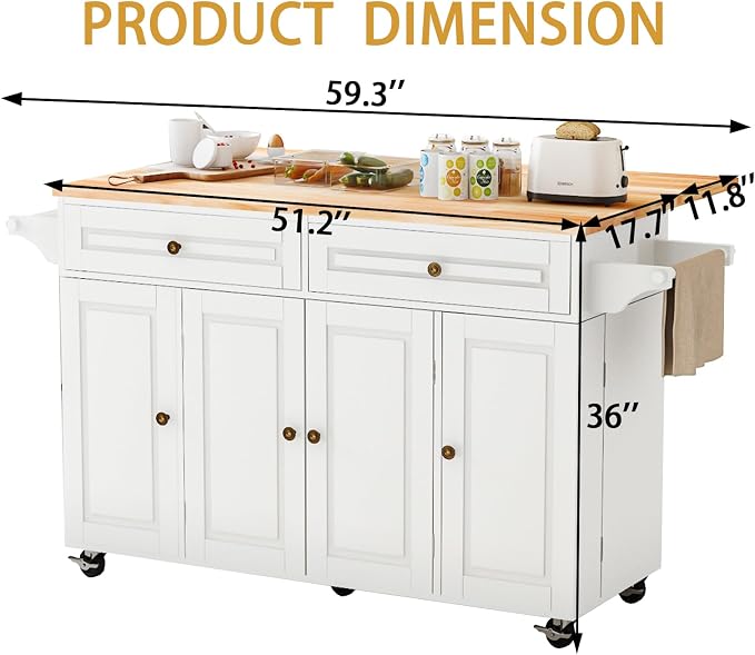 59’’ Rolling Kitchen Island Cart - Image 2
