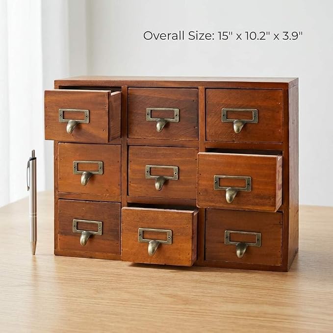 QWORK Desk Drawer Organizer, Wooden Vintage Apothecary Cabinet - Image 3