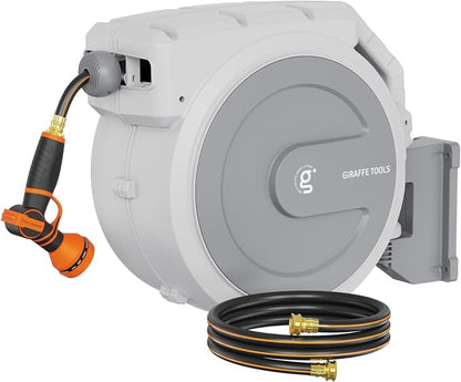 Giraffe Tools Heavy Duty Retractable Garden Hose Reel 1/2 130 FT, Wall Mounted by GiraffeTools