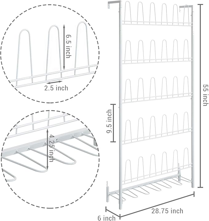 MyGift Modern Matte White Metal Wall Shoe Rack in Closet, Mudroom and Entryway - Image 5
