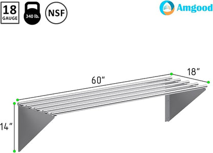 AmGood 18 in. x 60 in. NSF Stainless Steel Tubular Wall Shelf | Heavy-Duty - Image 3