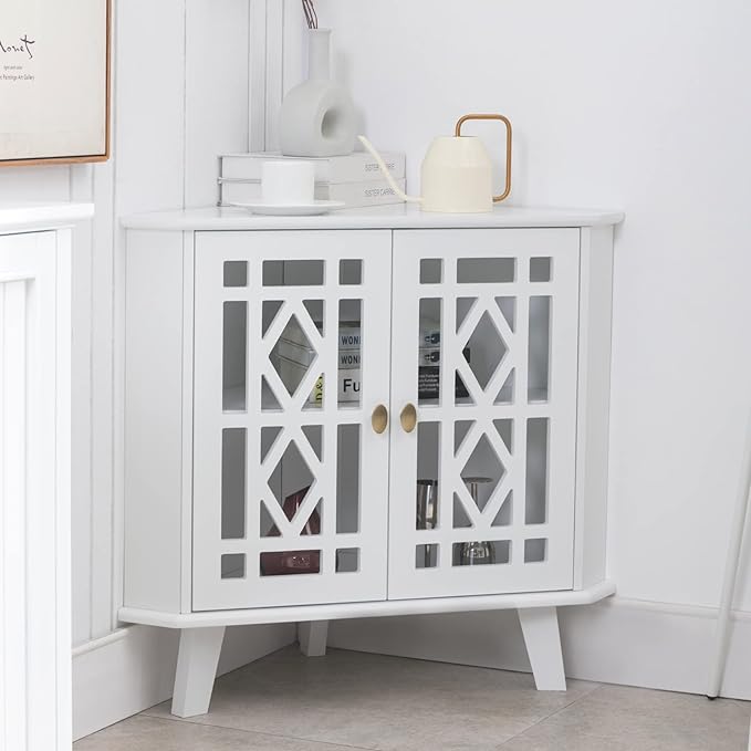 Scurrty 32'' Corner Shelf Stand, Small Corner Table Sideboard Cabinet by Scurrty
