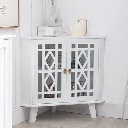 Scurrty 32'' Corner Shelf Stand, Small Corner Table Sideboard Cabinet by Scurrty