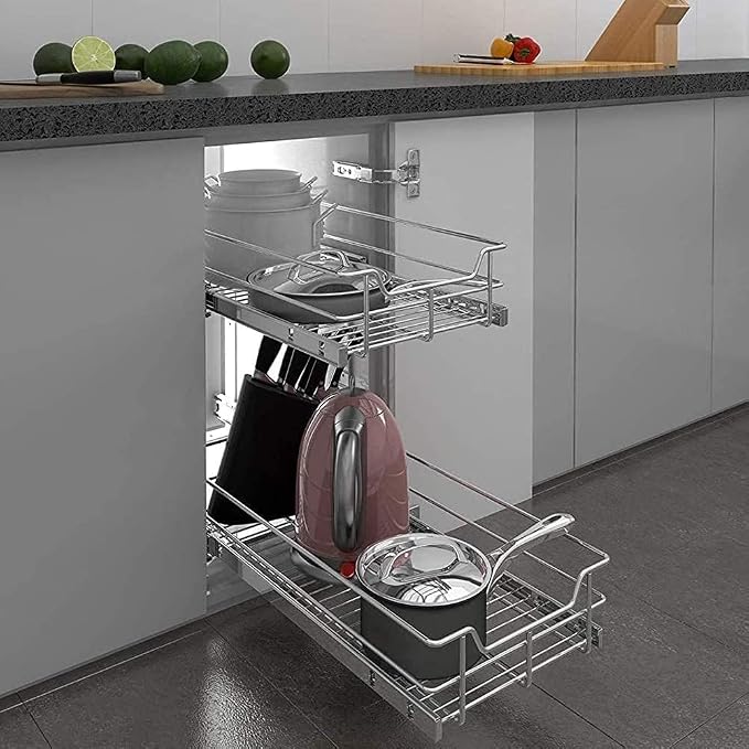 2 Tier Pull Out Cabinet Organizer 20" W X 22" D, Slide Out Drawers - Image 9