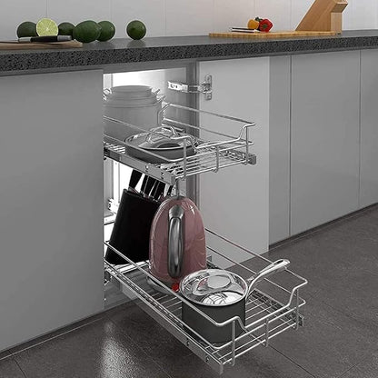 2 Tier Pull Out Cabinet Organizer 20" W X 22" D, Slide Out Drawers - Image 9
