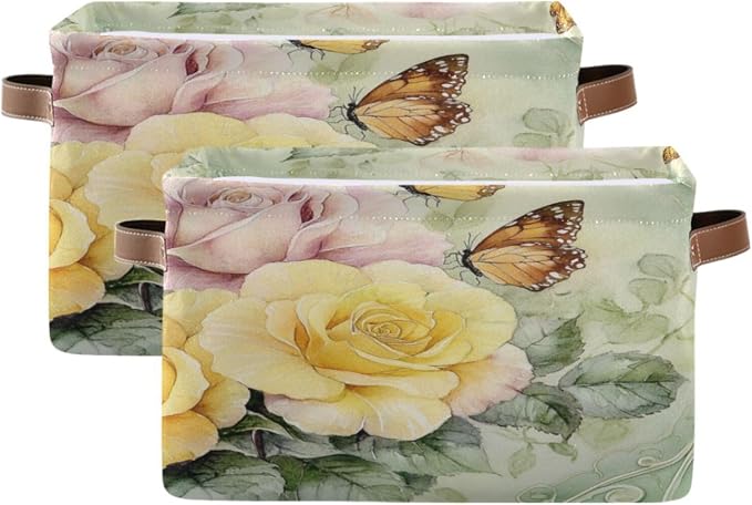 Watercolor Yellow Flower Storage Bins Box Foldable Shelf Basket by Unknown