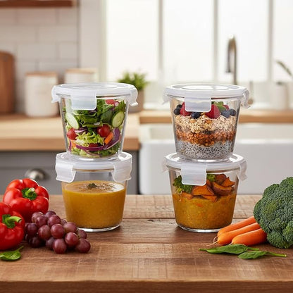 H.JSS WDJS 24 Oz Round Glass Food Storage Container set, 3 Cup Round Glass Soup - Image 5