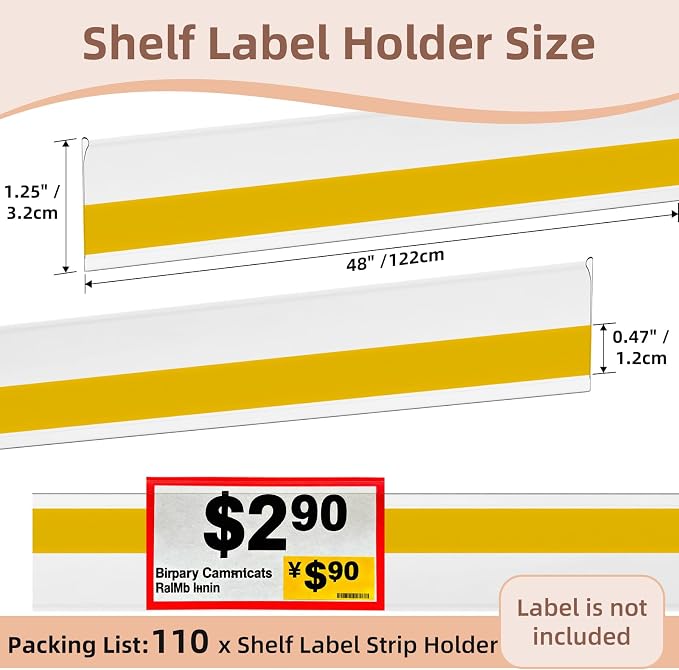 110 Pcs Shelf Label Strips, 1.25" H x 48" L Shelf Label Holders, Self Adhesive - Image 2