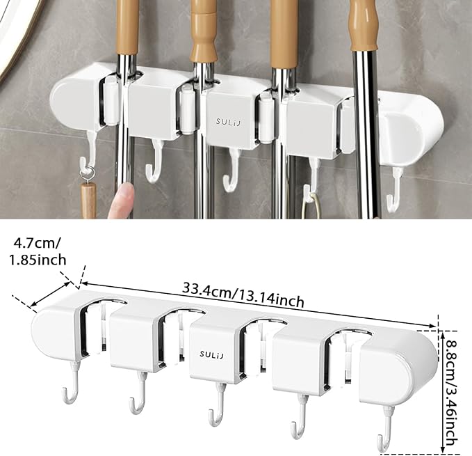 2Pcs Broom Holder Wall Mount, No-Drilling Self-Adhesive Mop and Broom Storage - Image 8
