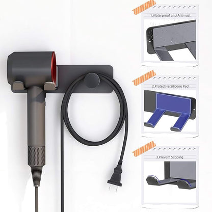 Hair Dryer Holder Wall Mounted, Stainless Steel Self Adhesive Blow Dryer Holder - Image 3