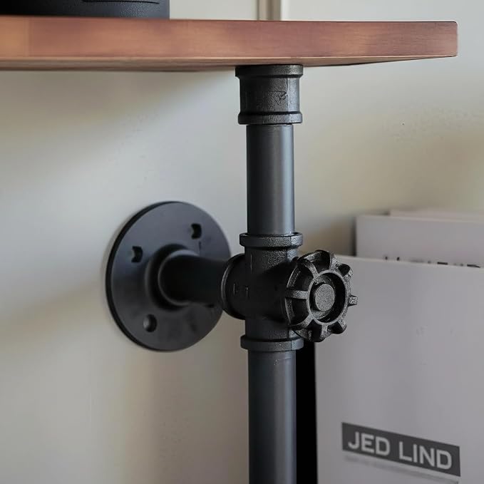 Industrial Rustic Modern Solid Wood Ladder Pipe Wall Mounted Floating Shelves – - Image 7