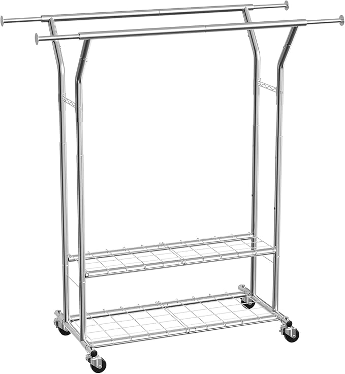 VEVOR Clothes Rack, Rolling Clothing Garment Rack, Extendable Carbon Steel - Image 9