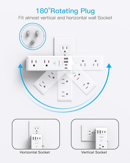 PD 20W Surge Protector Outlet Extender, Rotating Plug, One Beat 6 AC Multi Plug - Image 4