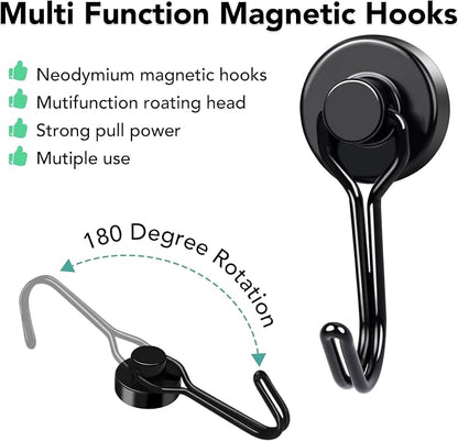 MIKEDE 12 Pack Magnetic Hooks, 40Lbs Heavy Duty Neodymium Magnet Hooks Black - Image 2