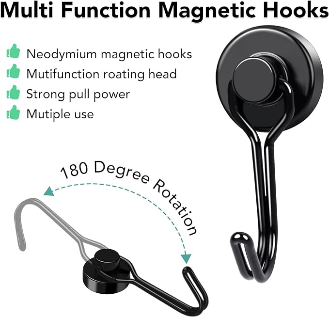 MIKEDE Strong Magnetic Hooks, 40LBS Black Swivel Swing Hooks Heavy Duty - Image 5