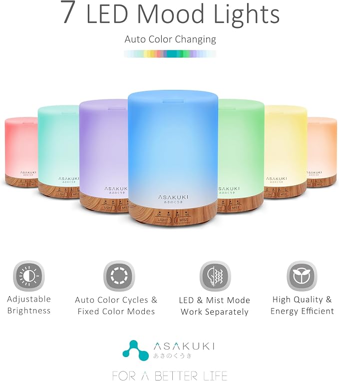 ASAKUKI 300ML Essential Oil Diffuser, Quiet 5-in-1 Premium Humidifier, Home - Image 2