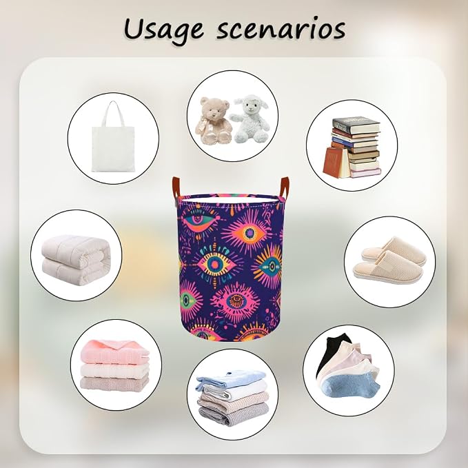 Laundry Baskets 15.7x19.7 Inch Large Colorful Eye Pattern Collapsible Laundry - Image 4