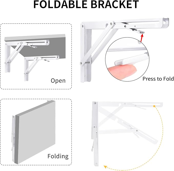 YUMORE Folding Shelf Bracket Heavy Duty, 12 Inch White Collapsible Shelf Bracket - Image 3