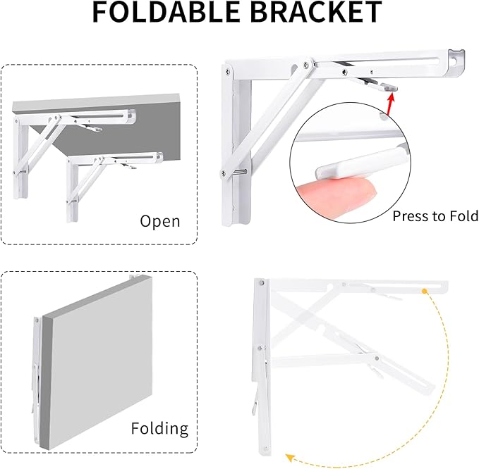 YUMORE Folding Shelf Brackets, 16 Inch Heavy Duty Collapsible Shelf Bracket - Image 3
