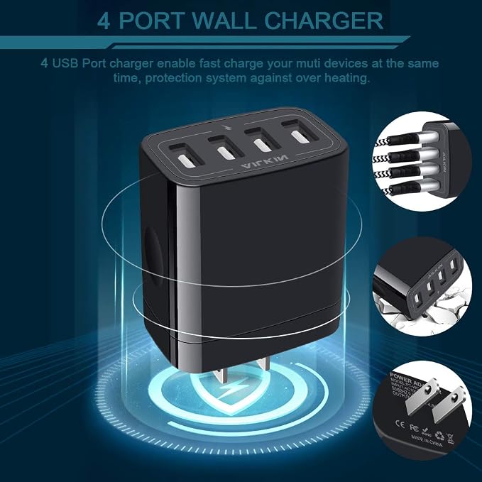 Wall Charger, USB Charger Adapter, AILKIN 4.8A 4Multi Port Fast Charging | USBA - Image 4