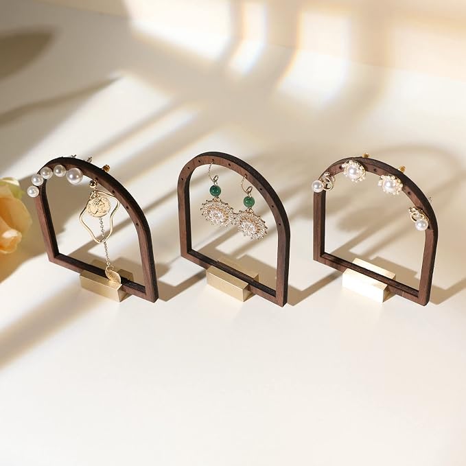 GemeShou 3pcs Wooden stud earring organizer holder, walnut earring hangers - Image 2