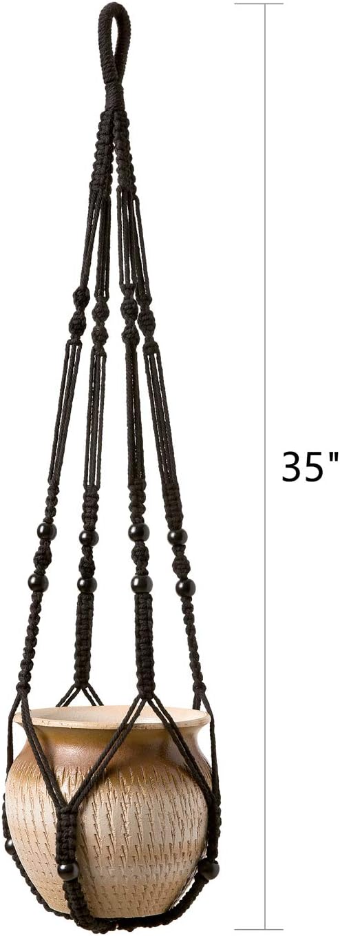 Mkono Macrame Plant Hanger Indoor 35 Inch Hanging Planter Basket Black 1Pc | - Image 6