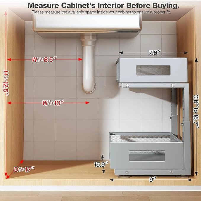 Under Sink Organizer, 2-Tier Dual Pull Out Cabinet Organizer Drawers - Image 2
