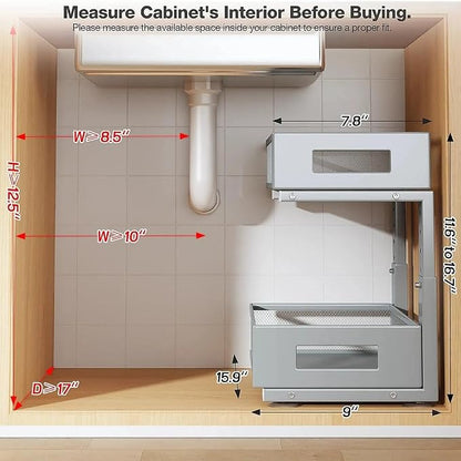 Under Sink Organizer, 2-Tier Dual Pull Out Cabinet Organizer Drawers - Image 2