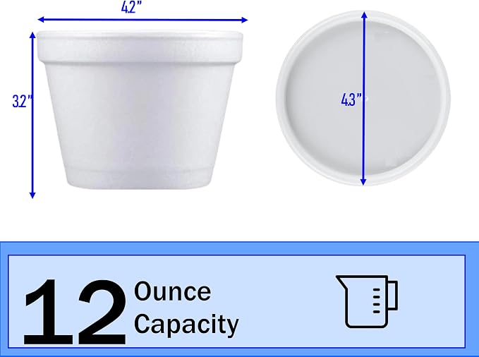 Mr Miracle Foam Bowl with Lid for Hot and Cold Foods – 12 Ounce Disposable Soup - Image 2