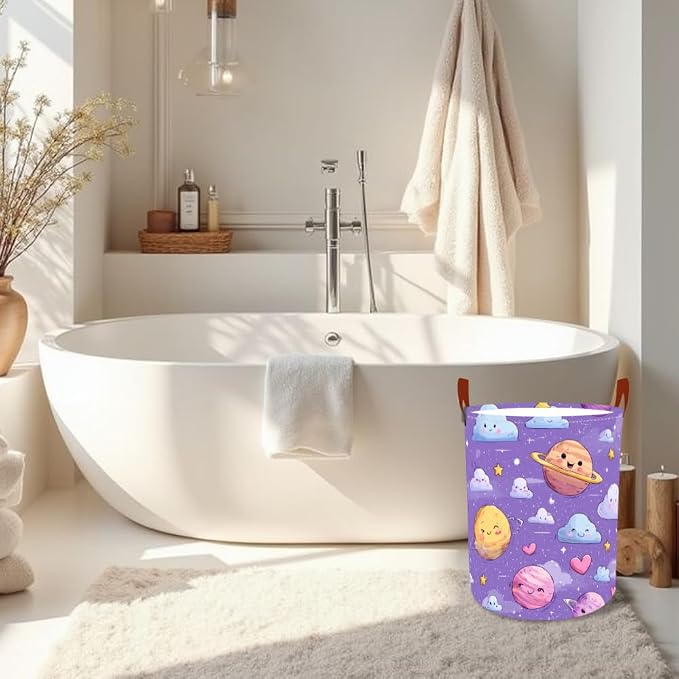 Laundry Baskets 15.7x19.7 Inch Large Cartoon Planets Clouds Design Collapsible - Image 6